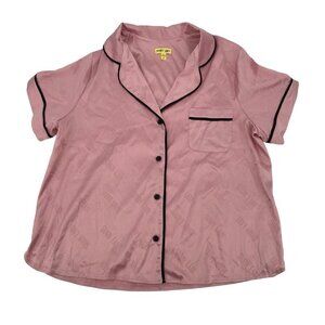 Shady Lady Size Large Pajama Top Sleepwear Pink Button Satin Logo Collared NEW
